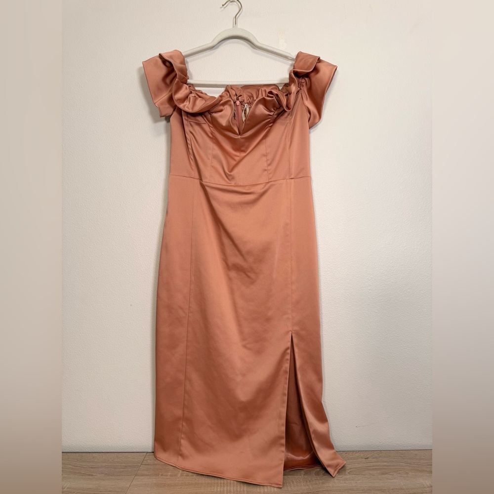Anthropologie Ruffled Off-The-Shoulder satin midi dress women’s Sz XL - Picture 3 of 12